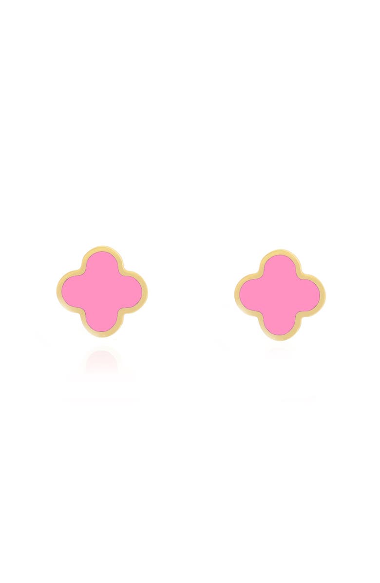 The Lovery Fine Jewelry Small Bubblegum Pink Clover Stud Earrings, Alternate, color, Bubblegum Pink