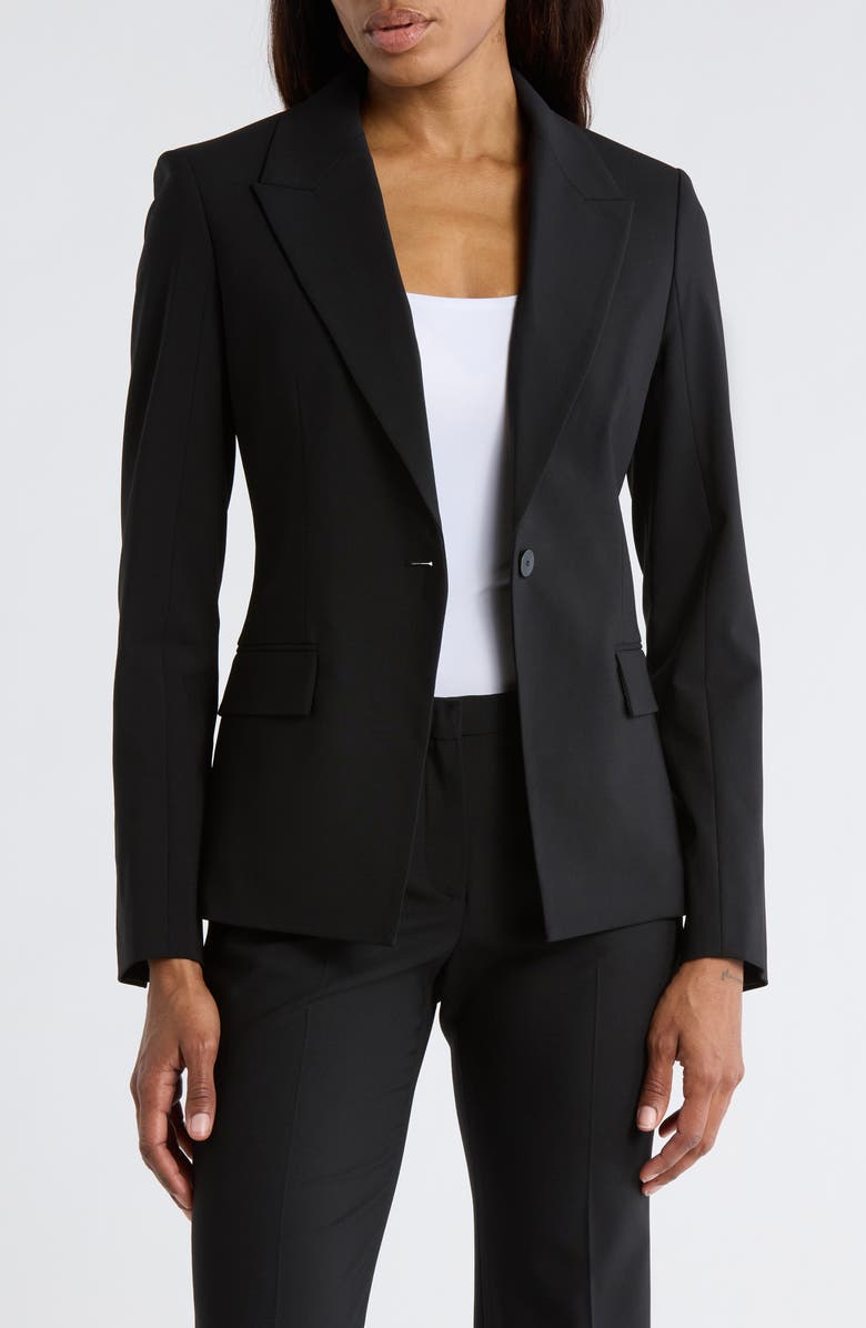 Theory Angled Stretch Wool Blazer, Main, color, Black