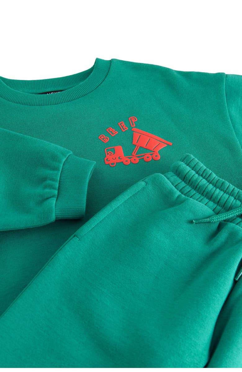 NEXT Kids' Construction Cotton Blend Sweatshirt & Sweatpants Set, Alternate, color, Green