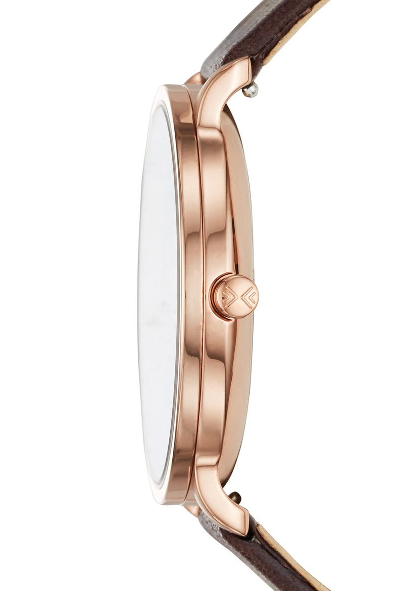 'Hagen' Round Leather Strap Watch, 40mm, Alternate, color, BROWN/ ROSE GOLD