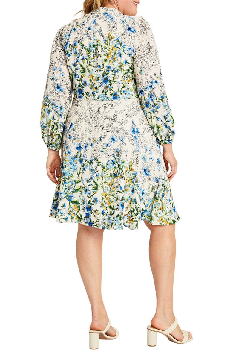 Maggy London Floral Tie Neck Long Sleeve Dress, Alternate, color, 
