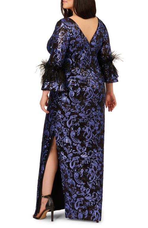 Adrianna Papell Sequin Embroidered Gown In Blue