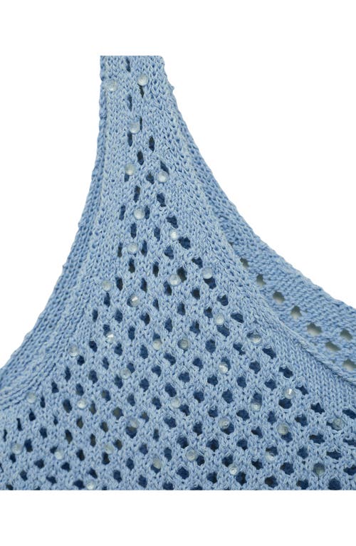 Mango Rhinestone Detail Open Stitch Knit Tank In Blue