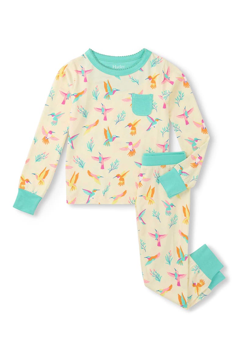 Kids' Springtime Hummingbirds Fitted Two-Piece Pajamas, Main, color, AFTERGLOW