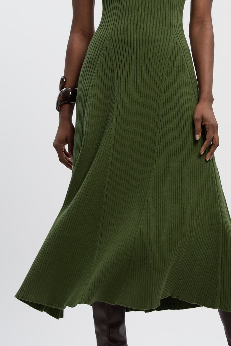 Pointelle Frill Sleeve Knit Midi Dress, Alternate, color, Olive
