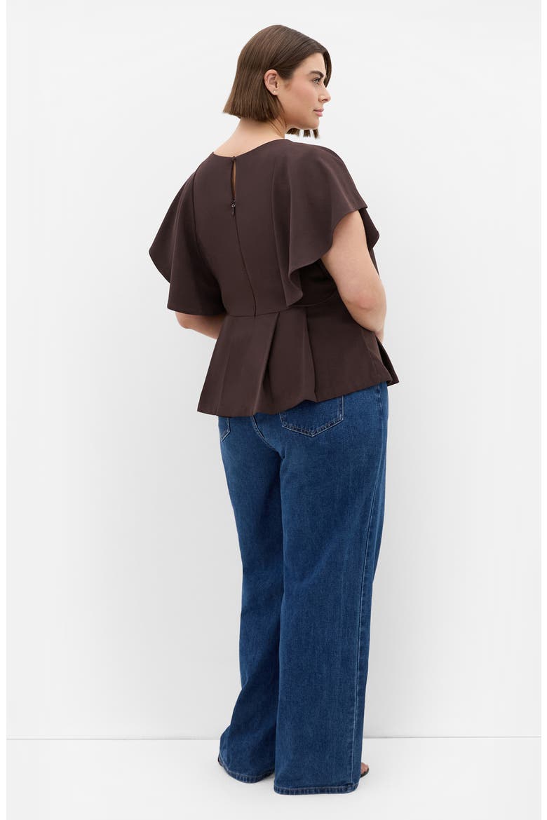 Flutter Sleeve Peplum Top, Alternate, color, CHOCOLATE