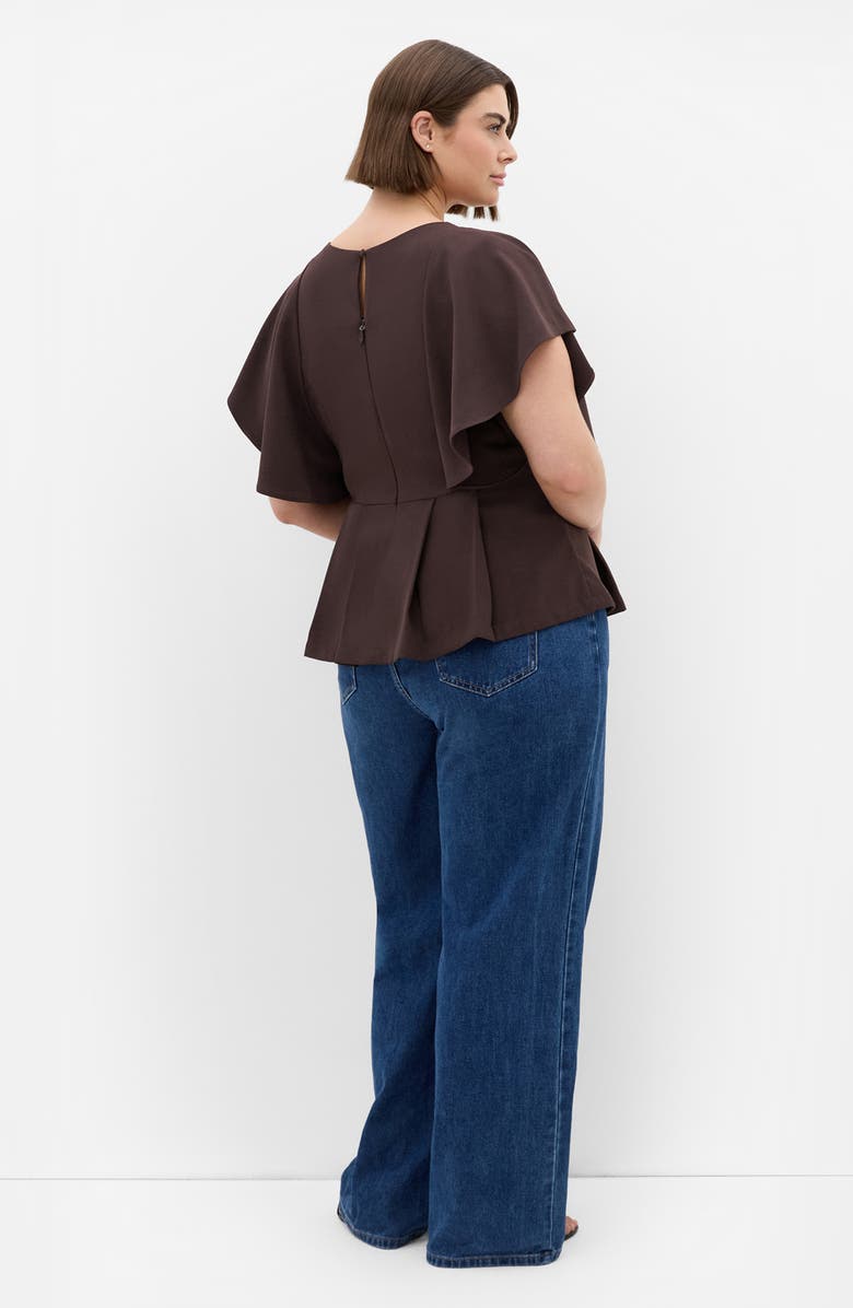 City Chic Flutter Sleeve Peplum Top, Alternate, color, Chocolate