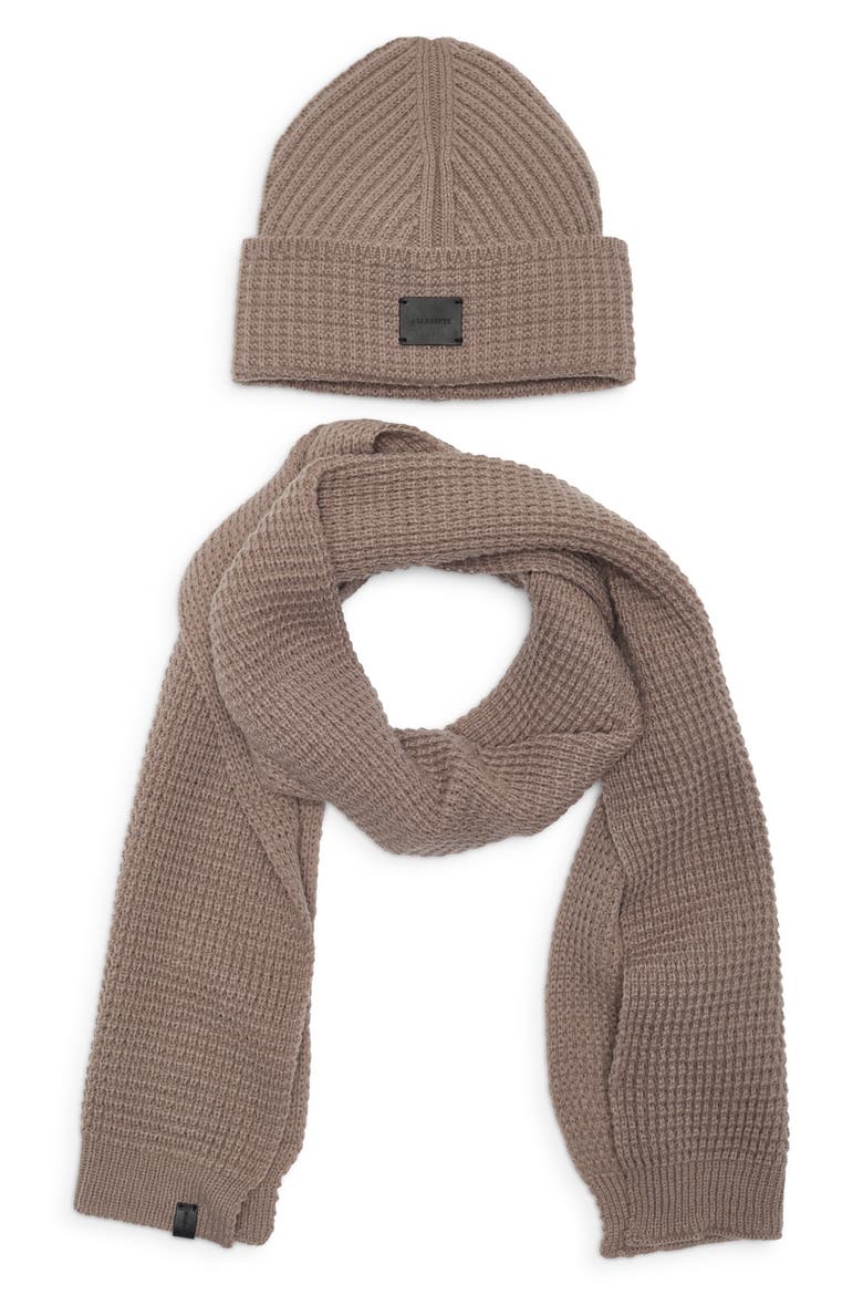 Stitch Beanie & Scarf Set, Main, color, GANACHE BROWN MARL