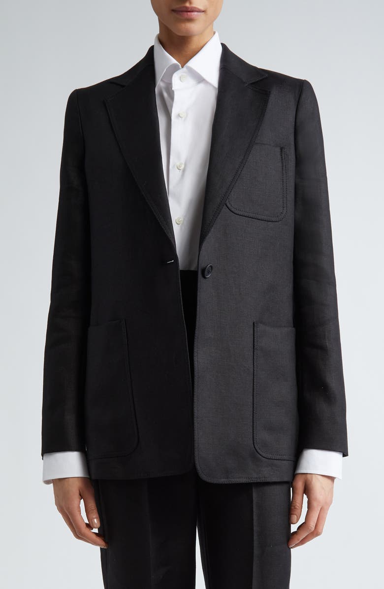 Max Mara Boemia Notch Lapel Linen Blazer, Main, color, Black