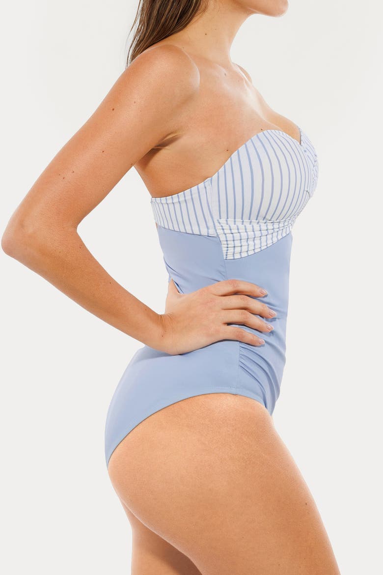 Twist Shirred Vacation & Pool Party Convertible One-Piece Swimsuit, Alternate, color, Nautical Blue