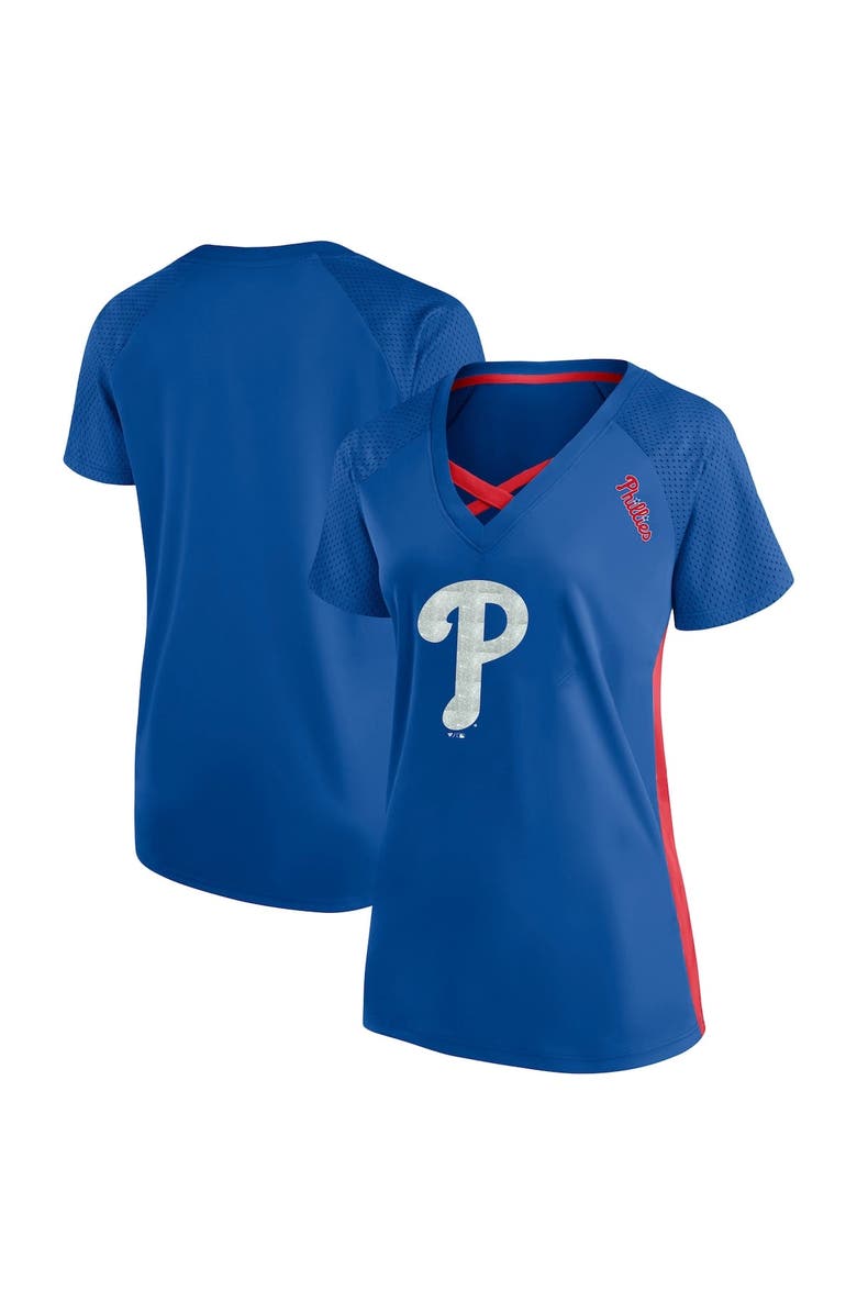 PROFILE Women's Profile Royal Philadelphia Phillies Plus Size Glitter Raglan V-Neck T-Shirt, Main, color, Royal
