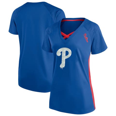 Women's Profile Royal Philadelphia Phillies Plus Size Glitter Raglan V-Neck T-Shirt