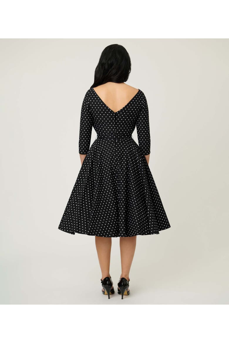 Three Quarter Sleeve Belted Devon Swing Dress, Alternate, color, Black & White Polka Dot