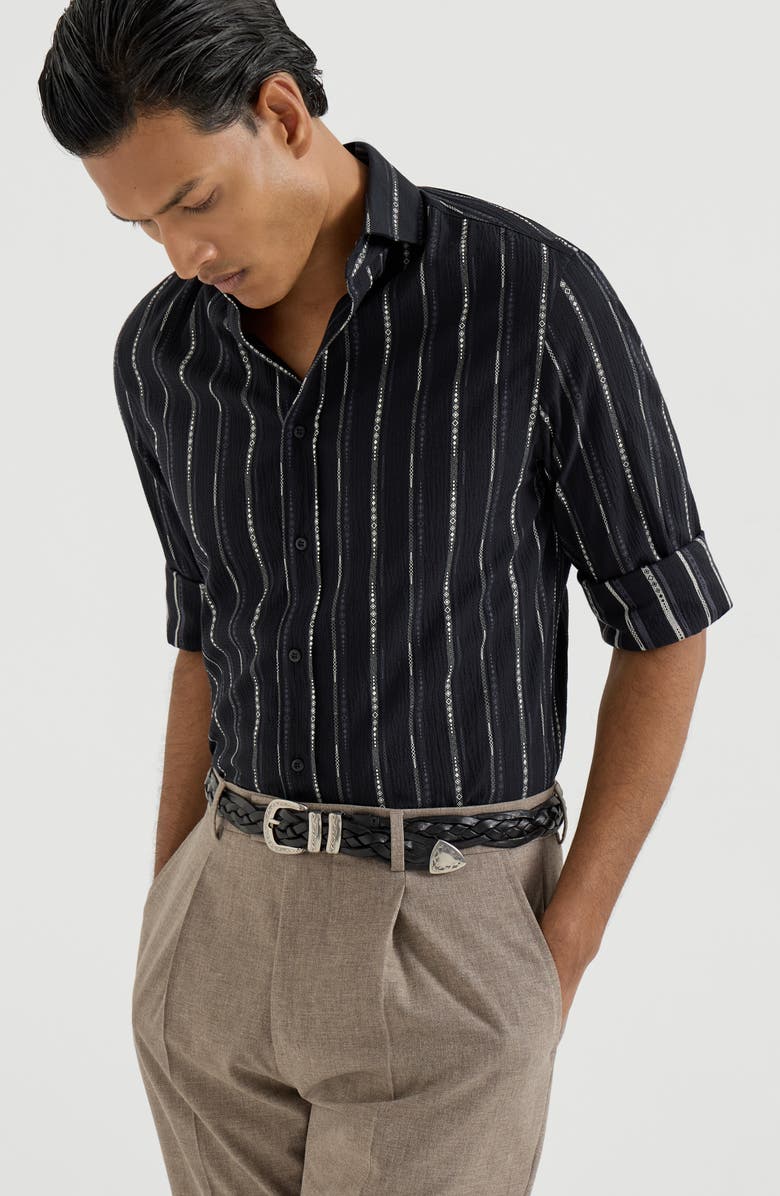 Brunello Cucinelli Seersucker shirt, Alternate, color, Black