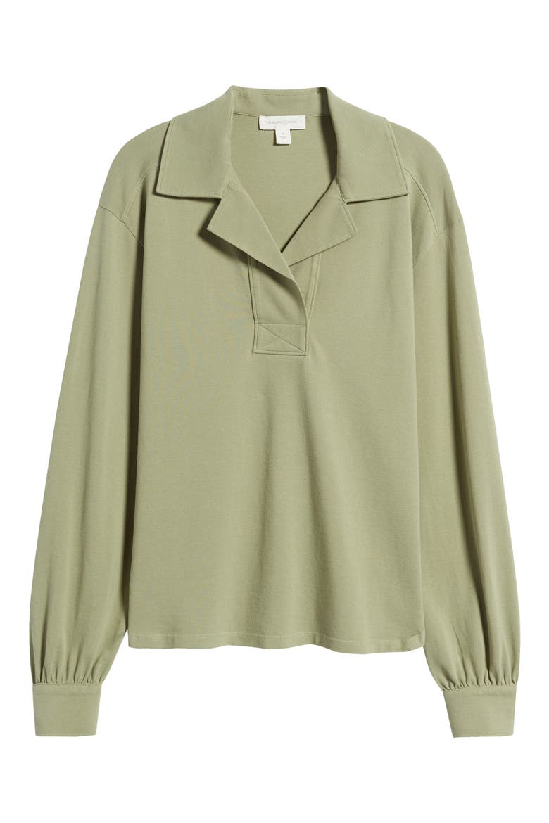 Oversize Long Sleeve Cotton Polo, Alternate, color, OLIVE ACORN
