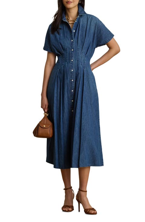 Pleat Denim Shirtdress