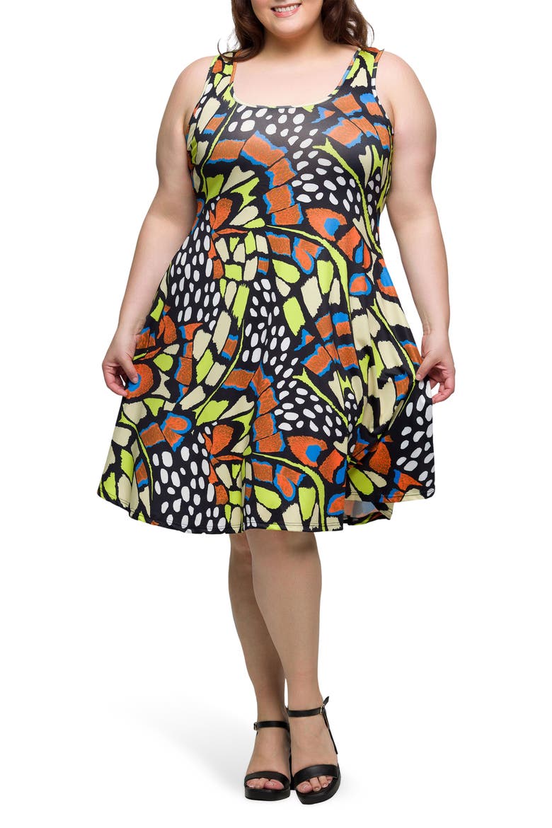 Print Sleeveless A-Line Dress, Main, color, ORANGE MULTI