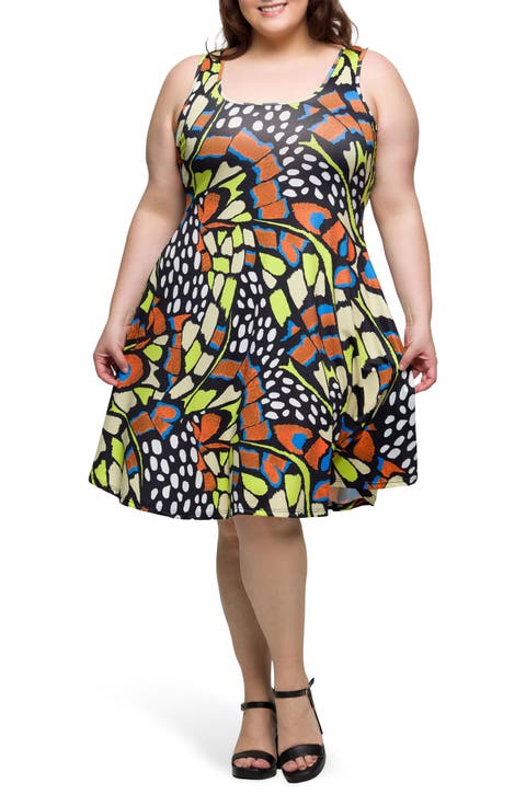 Print Sleeveless A-Line Dress (Plus)