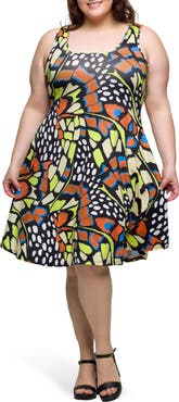 24seven Comfort Apparel Print Sleeveless A-Line Dress