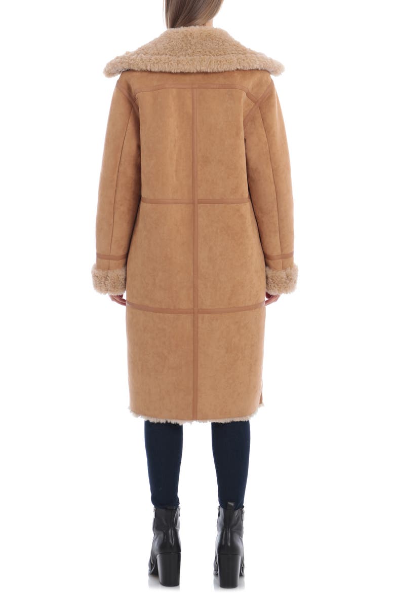 Faux Shearling Double Breasted Coat, Alternate, color, TOFFEE