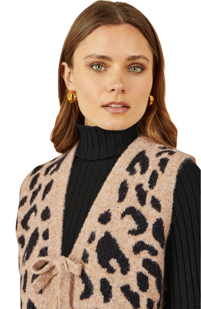 Yumi Knitted Cheetah Print Tie Waistcoat, Alternate, color, Beige