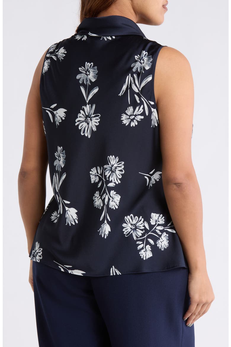 Floral Tie Neck Sleeveless Satin Top, Alternate, color, NAVY IVORY