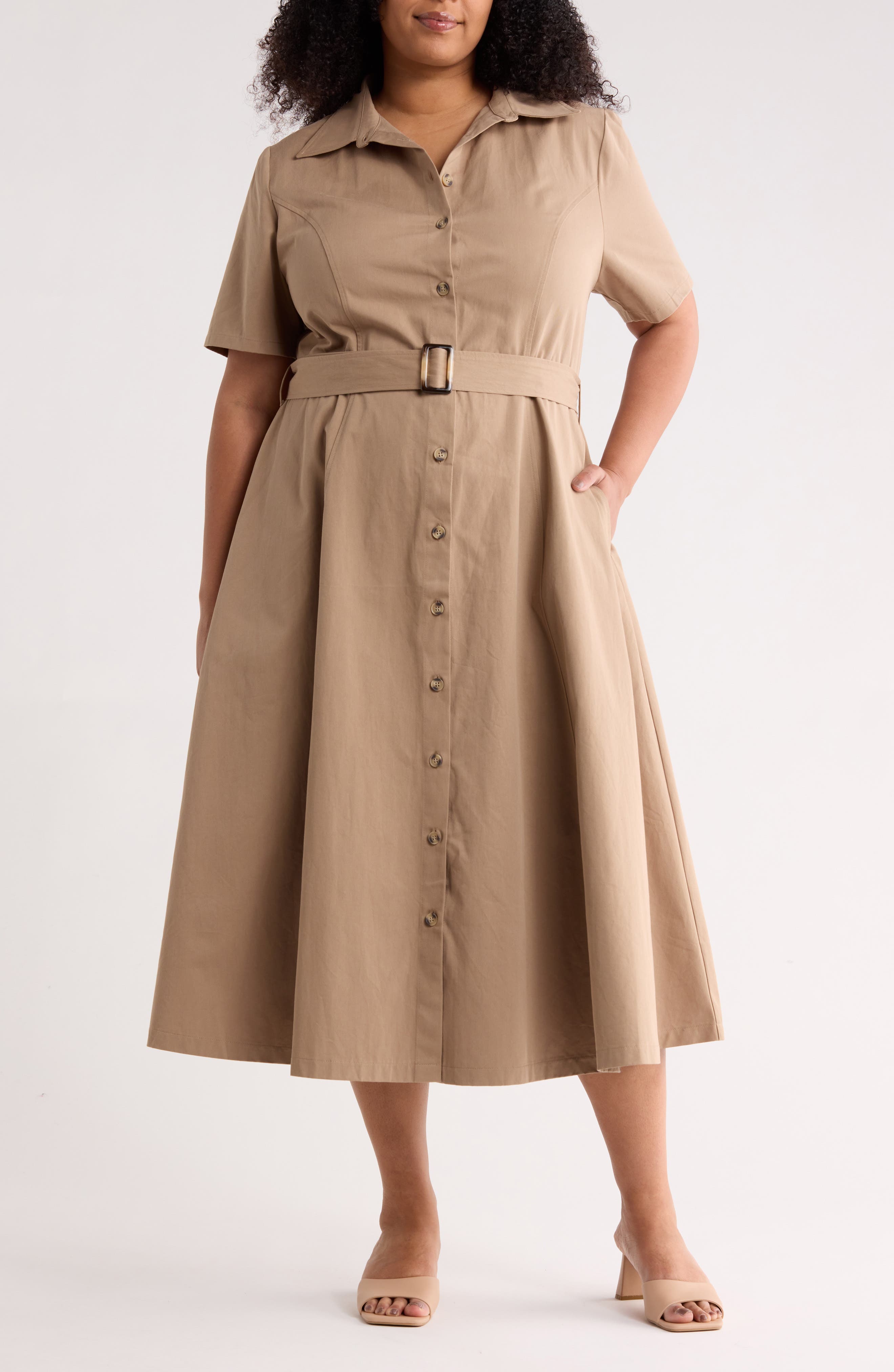 FLYING TOMATO Short Sleeve Cotton Maxi Shirtdress