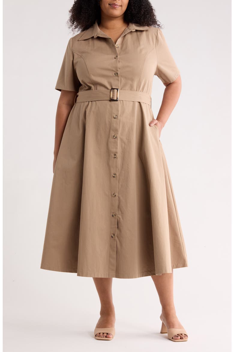 Short Sleeve Cotton Maxi Shirtdress, Main, color, MOCHA