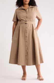 FLYING TOMATO Short Sleeve Cotton Maxi Shirtdress