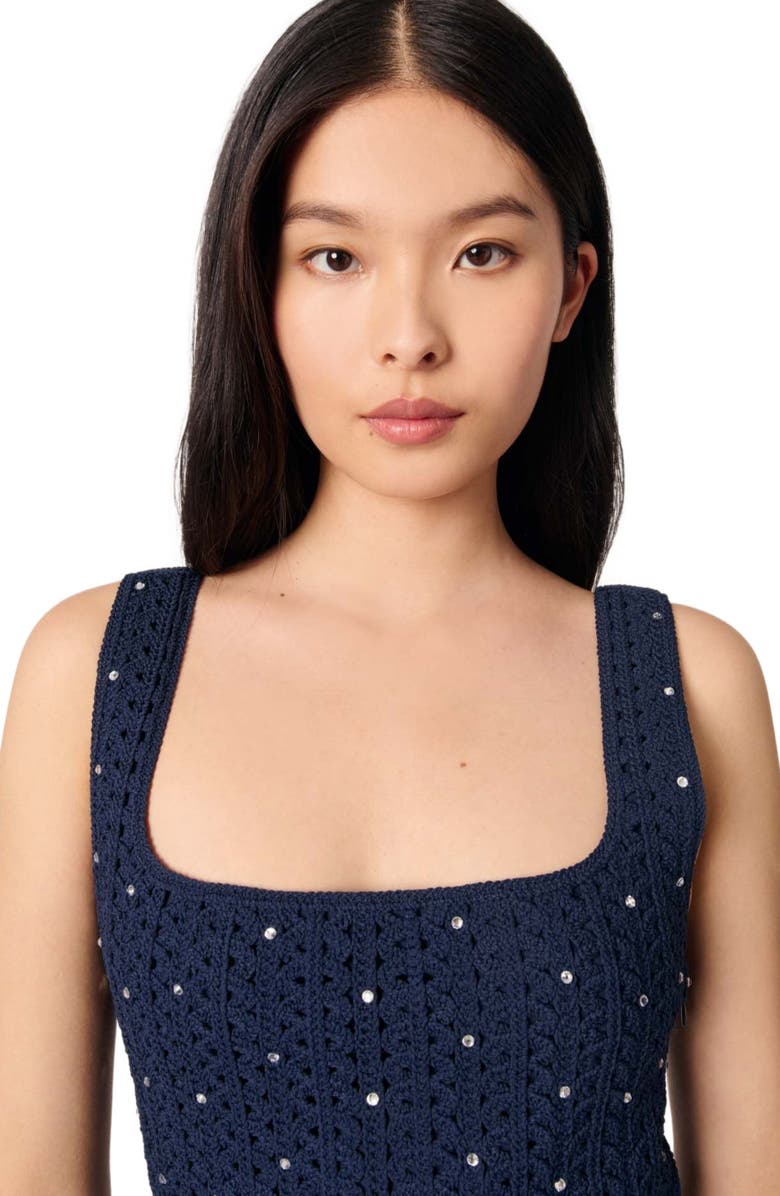 maje Rhinestone crochet mini dress, Alternate, color, 