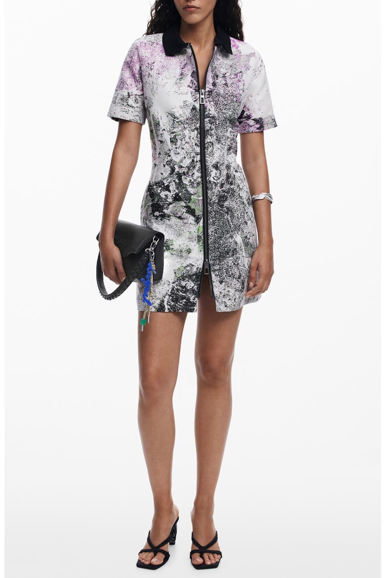 Mixed Print Zip Front Dress, Main, color, MEDIUM GRAY