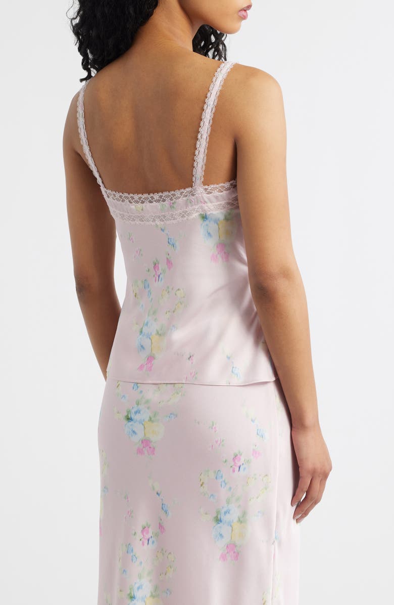 LoveShackFancy Lirena Floral Satin Top, Alternate, color, Rosy Trellis