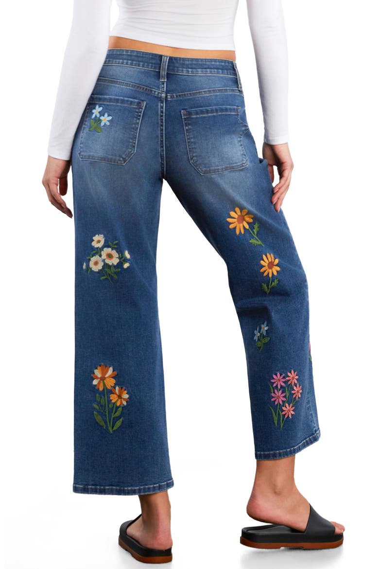 Meadow Kiss Floral Embroidered Ankle Straight Leg Jeans, Alternate, color, SHINE BLUE