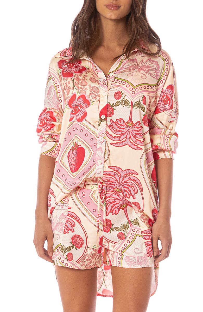Maaji Dreambound High-Low Cover-Up Shirt, Main, color, Pastel Red