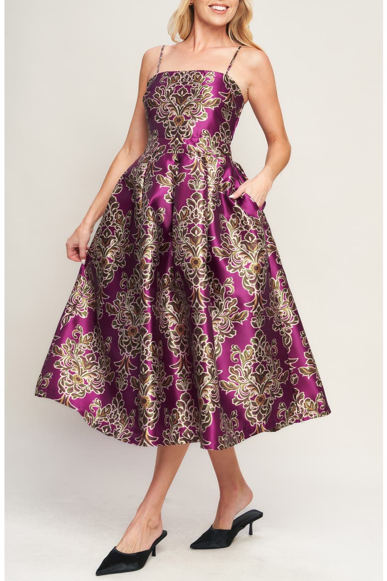 Print Midi Dress, Alternate, color, BERRY