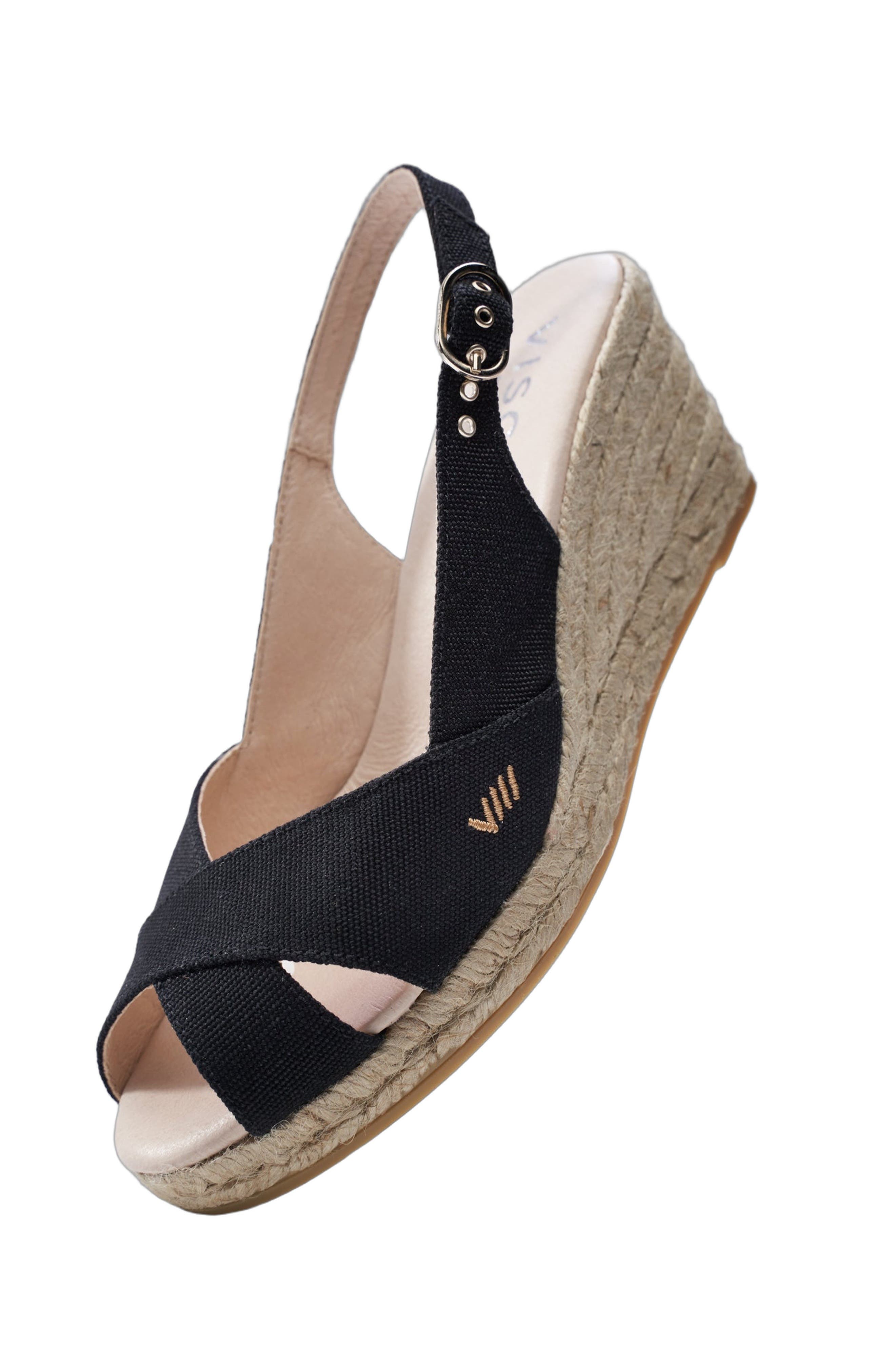 VISCATA Llansa Premium Fabrics Canvas Espadrille Sandal Wedges, Alternate, color, Black