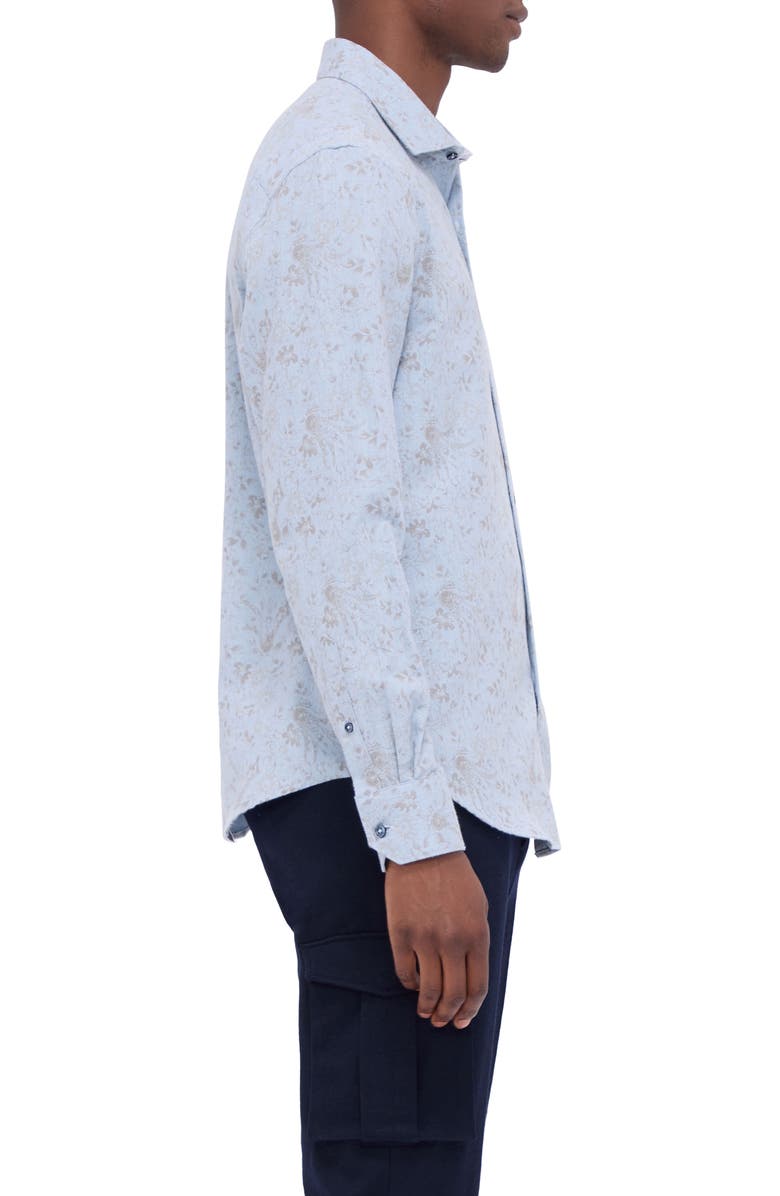 Bugatchi Axel Shaped Fit Abstract Floral Print Button-Up Shirt, Alternate, color, Dusty Blue