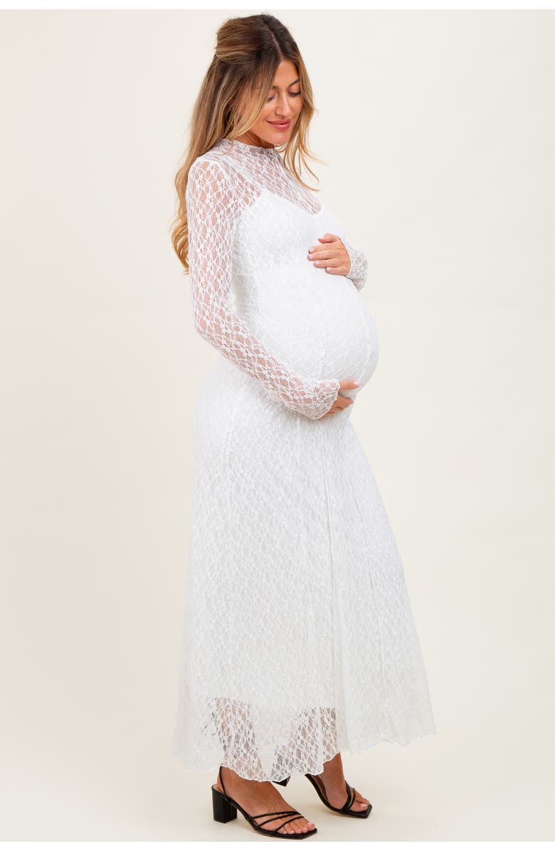 PinkBlush Lace Mock Neck Long Sleeve Maxi Dress, Alternate, color, White