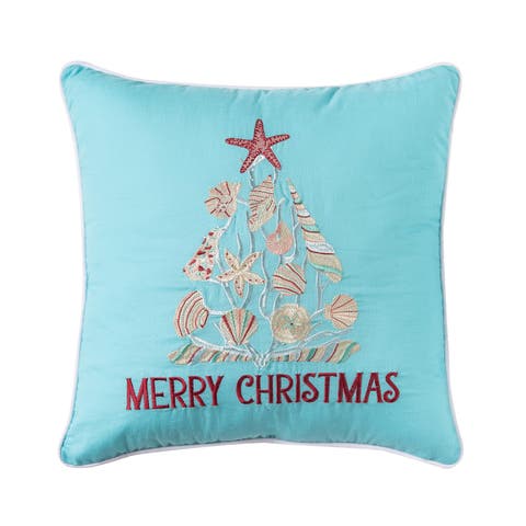 Merry Christmas Seashells Aqua Pillow