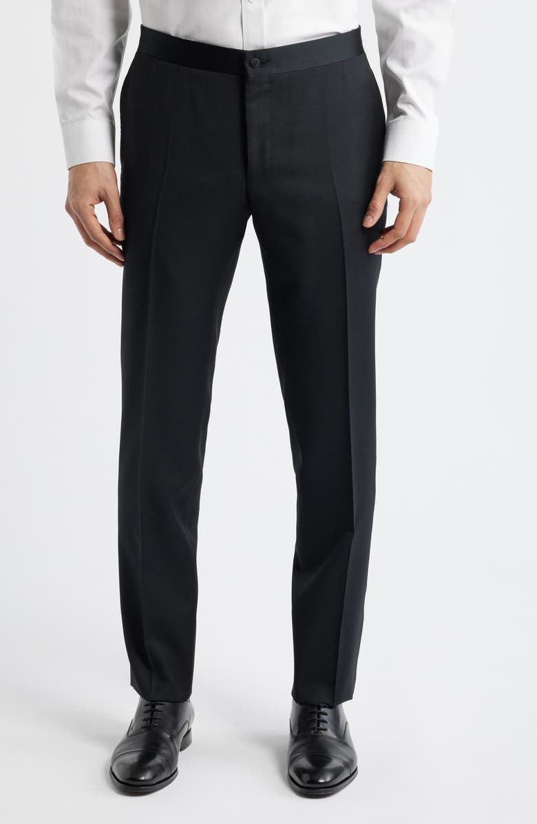 Canali Capri Trim Fit Black Wool Peak Lapel Tuxedo, Alternate, color, Black