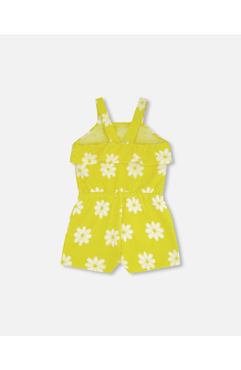 Deux par Deux Girl's Terry Cloth Romper Yellow Printed Daisies, Alternate, color, 