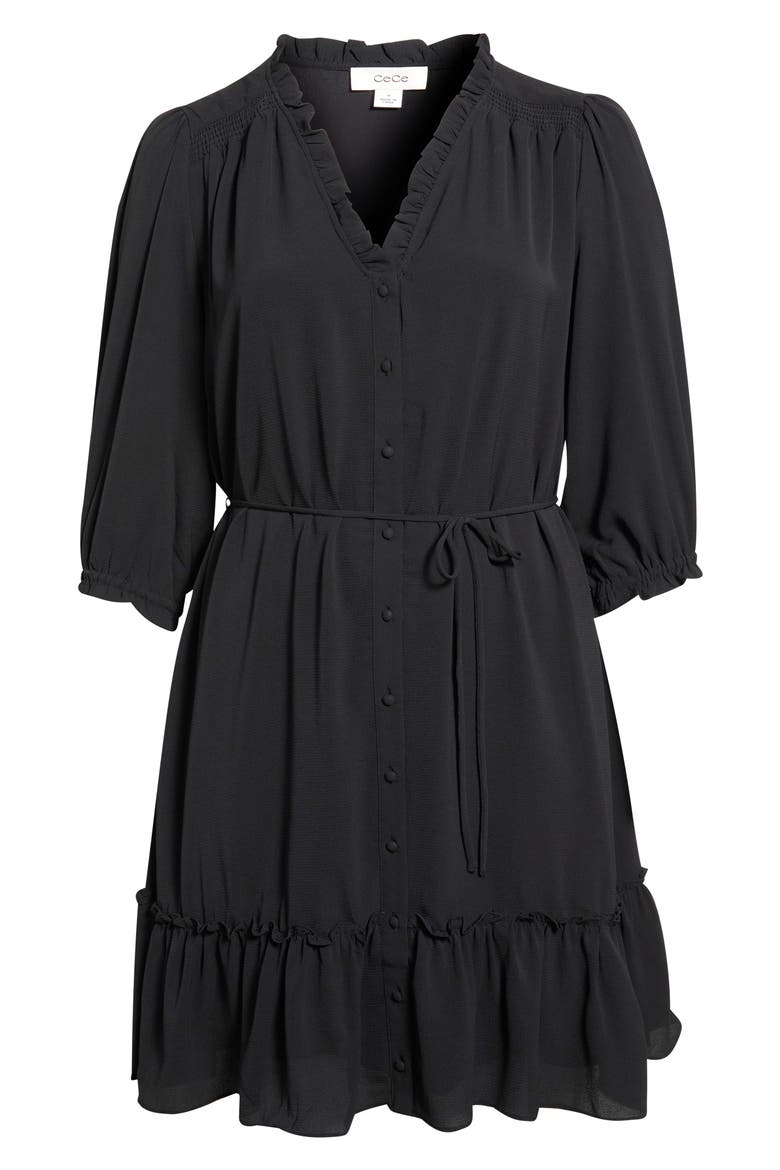 Ruffle Trim Button-Up Dress, Main, color, RICH BLACK
