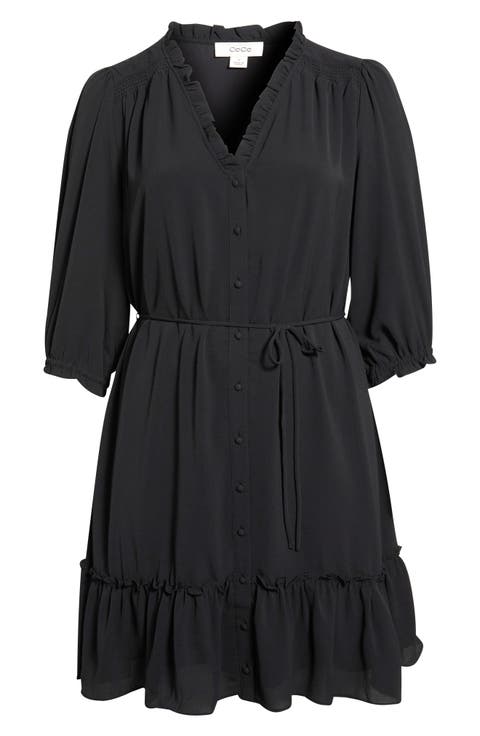 Ruffle Trim Button-Up Dress