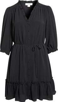 CeCe Ruffle Trim Button-Up Dress