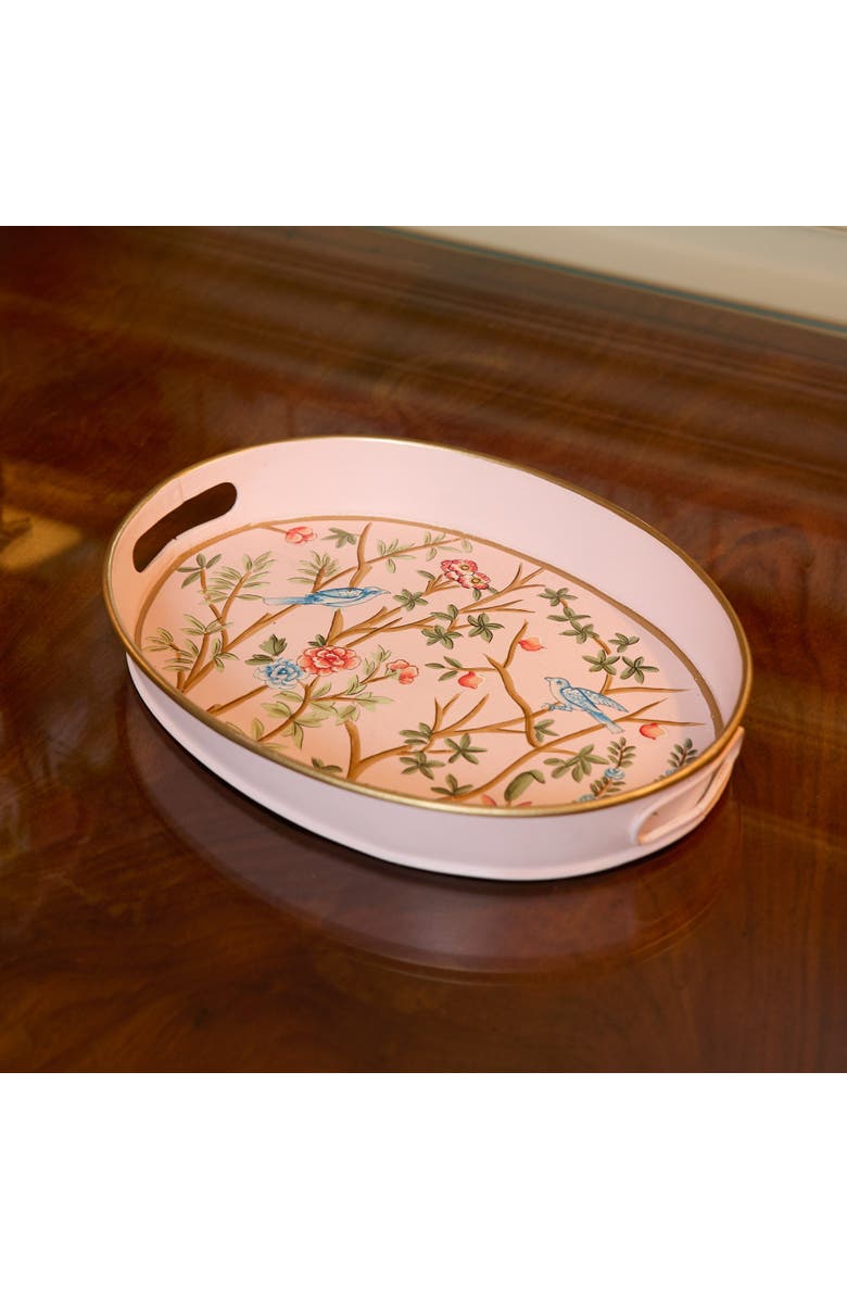 Mrs. Alice Pink Small Oval Chinoiserie Tole Tray, Alternate, color, Pink