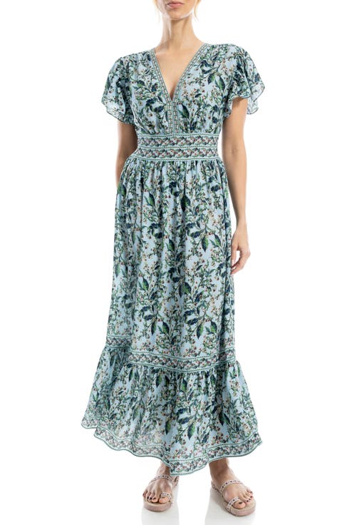 Flutter Sleeve Floral Tiered Maxi Dress