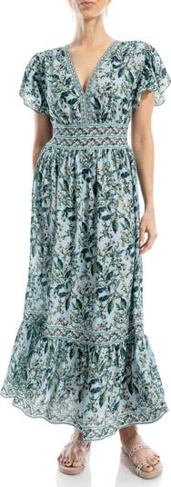Flutter Sleeve Floral Tiered Maxi Dress