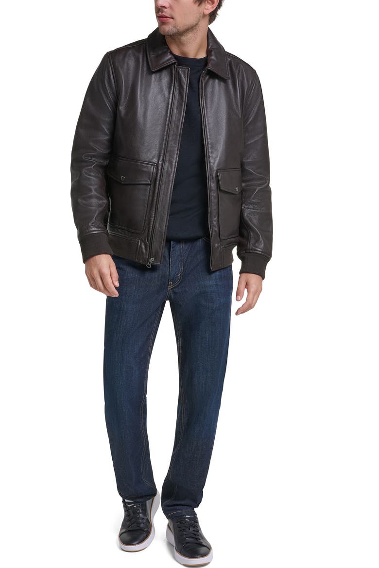 Aviator Leather Jacket, Alternate, color, DARK BROWN