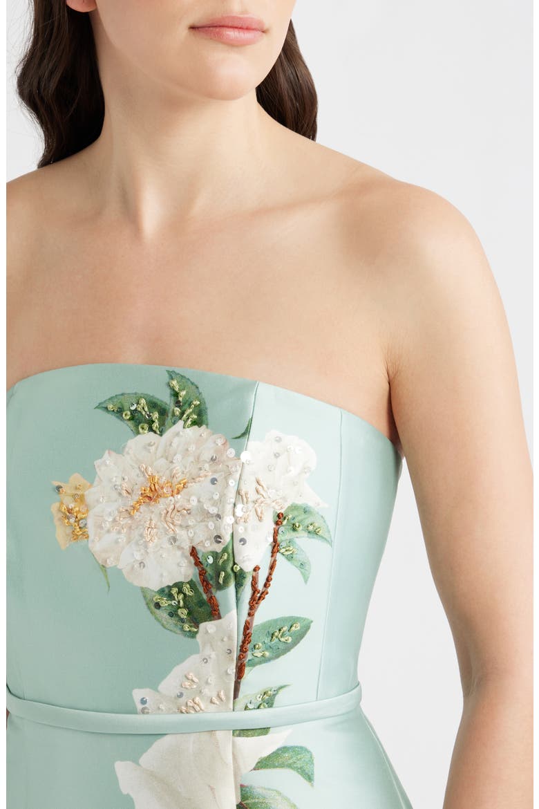Sophia Floral Bead Embellished Mikado Strapless Gown, Alternate, color, CELADON FLORAL
