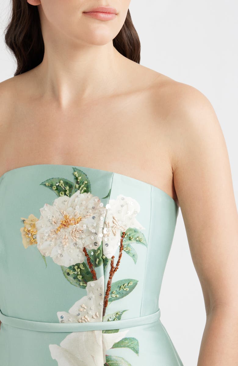 Sachin & Babi Sophia Floral Bead Embellished Mikado Strapless Gown, Alternate, color, Celadon Floral